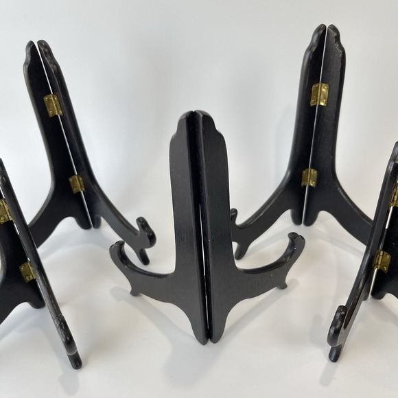 Display Vintage Foldable Tabletop Pictures Plates Hinged Wooden Easels Set Of 5 - Picture 2 of 8